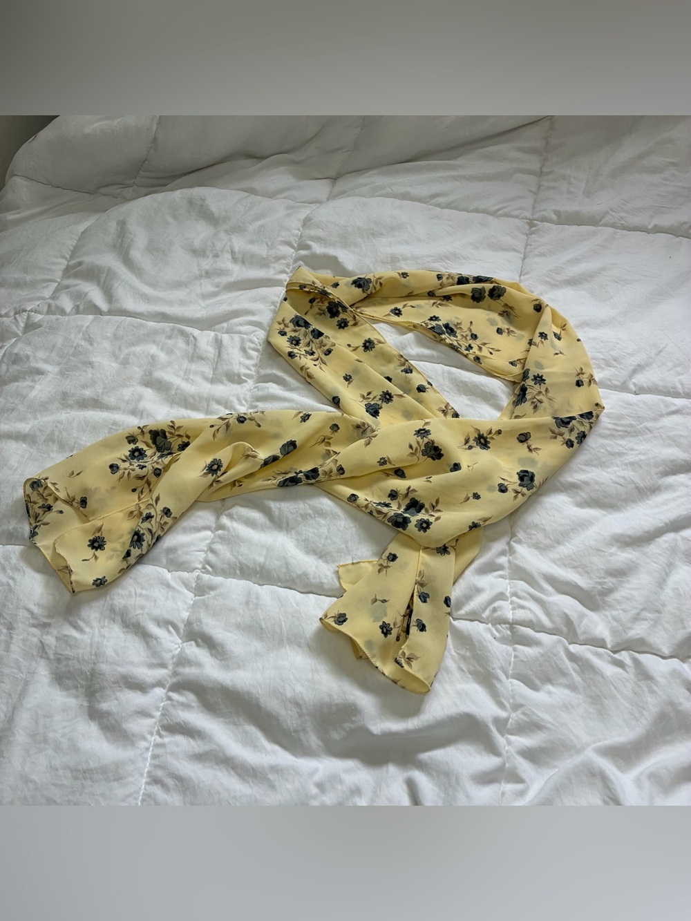 Butter yellow floral cottage core style silky scarf